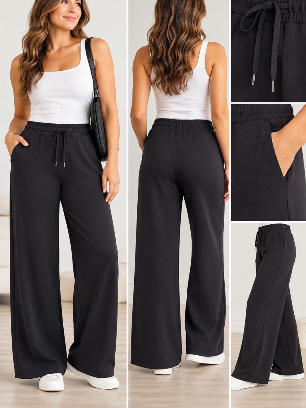 Member’s Mark Women XXL Black Wide Leg Pants Sandwash Pull On Stretch Casual